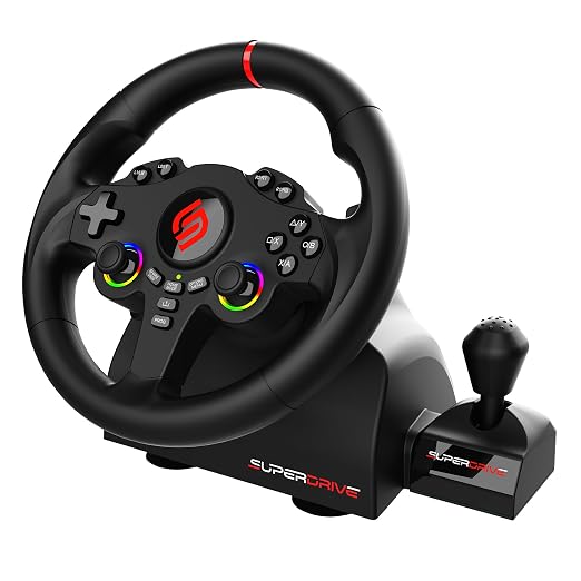 SUBSONIC Superdrive 220RSX Racing Wheel Switch 2/Switch PS4 PC Xbox Series | Steering Wheel, Dual Joysticks, Pedals, Gear Shifter for GTA 6 & Farming Simulator - Vibration, Diameter 22 cm, Rotation 180°