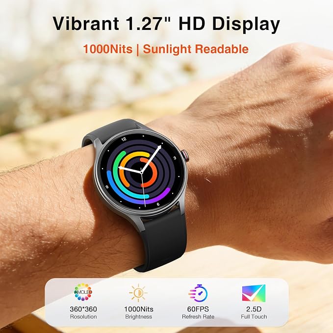 Smart Watch for Men Android iPhone [2 Bands], 1.27'' HD Fitness Watch with Bluetooth Call & Answer, IP68 Waterproof, Heart Rate/SpO2/Sleep Monitor, Built-in AI Voice, 105+ Sports Modes (Jet Black)