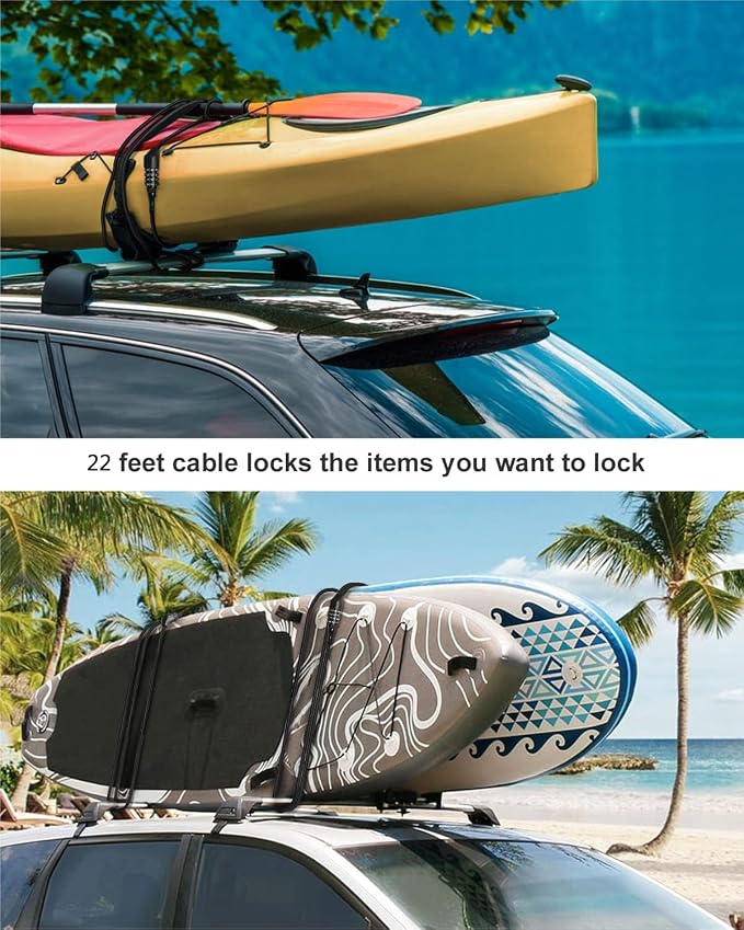 NDakte Bike Lock, Extra Long Straight Cable Lock (6FT, 12FT, 18FT, 22FT, 27ft) with Resettable Combination, Unique Narrow Designed for Kayaks, Scooters, Paddle Boards and Outdoor Gear