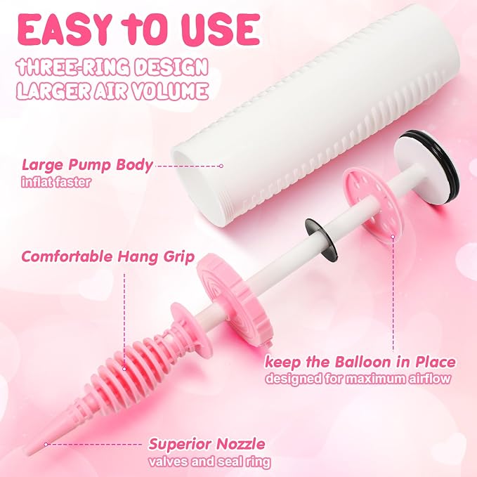 16 Pcs Handheld Balloon Air Pump Inflator Air Pump for Balloons, 2 Way Dual Action Manual Balloon Inflator for Birthday Party Decoration Exercise Yoga Balls Pool Floats, 12 Inch (White and Pink)