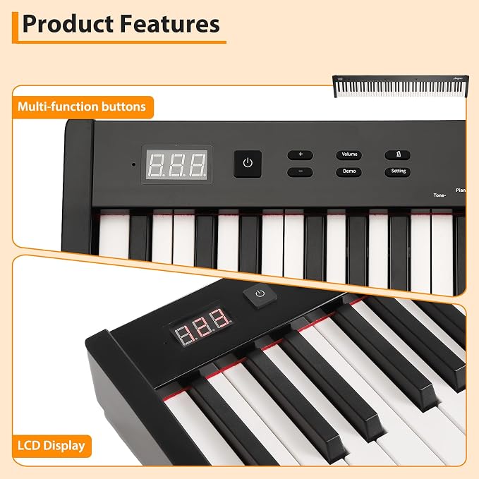 88 Keys Piano Keyboard Set, Electronic Digital Piano with Built-in Speaker Microphone, Portable Keyboard Gift Teaching for Beginners, Electric Piano for Birthday Gift