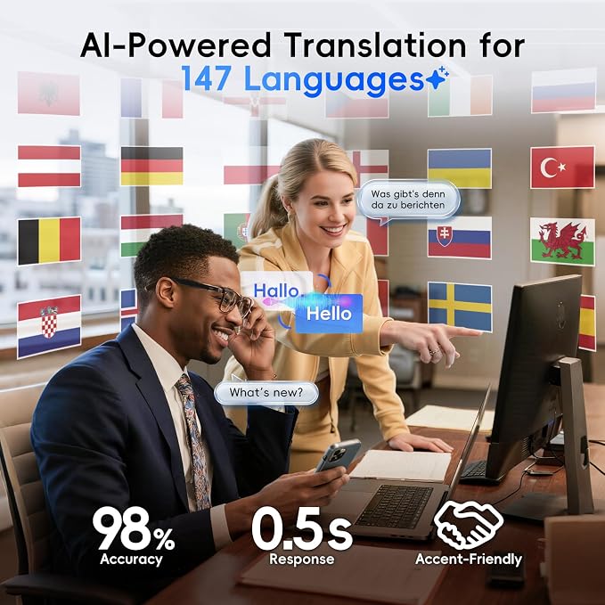 AI Glasses for Men & Women, Smart Glasses Powered by ChatGPT, AI Real-time Translation with 107 languages, 11H Music Play, Bluetooth Sunglasses with Polarized Lens, UV Protection for Daily Use, Travel
