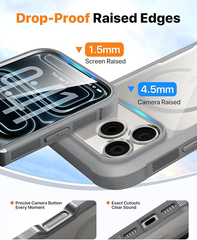 Diaclara Magnetic Designed for iPhone 17 Pro Case Full Body Bumper,[Compatible with MagSafe] Military Drop Proof Cover with Built-in Touch Sensitive Anti-Scratch Screen Protector, Grey Titanium