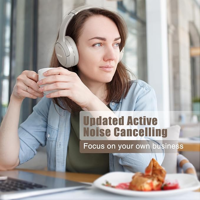RUNOLIM Hybrid Active Noise Cancelling Headphones, 100H Playtime, Built-in Microphone, Bluetooth Wireless Over Ear Foldable Headphones with HiFi Audio, Home Travel Office