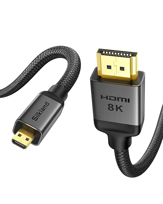 Silkland 8K 4K Micro HDMI to HDMI Cable 1ft, Short Micro HDMI 2.1 Adapter [8K@60Hz, 4K@240Hz 144Hz 120Hz] 6K 5K 48Gbps HDR, Compatible for Samsung G8,G9, Camera, Raspberry Pi 5 4, GoPro Hero, Cam Link
