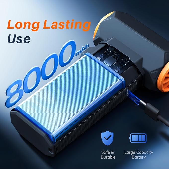 MUXNW Compressed Air Duster 130000RPM, Cordless Rechargeable Electric Air Duster & Vacuum 2-in-1, 100-Speed Display, 8000mAh Battery, USB-C Fast Charging, for PC, Home, Car Interior