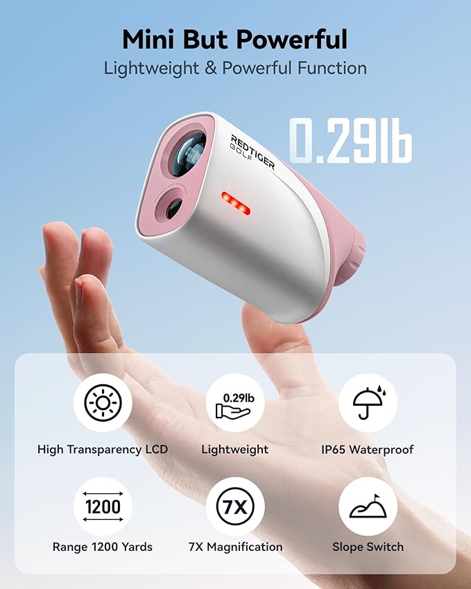 REDTIGER Mini Golf Range Finder with 1200 Yards, IP65 Waterproof and Slope Switch, 7X Magnification, Magnetic & Rechargeable Golf Rangefinder, Flag Pole Lock Vibration