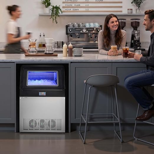 VEVOR Commercial Ice Maker Machine, 360 lbs/24h with 85 lbs Storage Capacity, Built-in/Freestanding/Under Counter, Stainless Steel Ice Maker with LED Display & Self-Cleaning, for Home Bar Restaurant