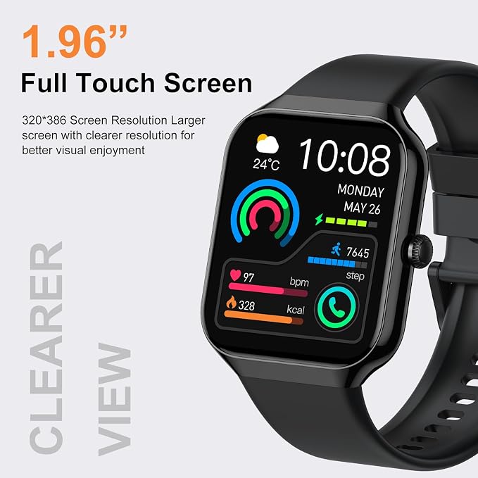 Smart Watch,1.96"HD Smartwatch for Men Women (Answer/Make Call), 2026 Fitness Activity with Heart Rate/Sleep Monitor/Step Counter, IP68 Waterproof, 113+ Sport Modes Running Watch for Android iOS Black