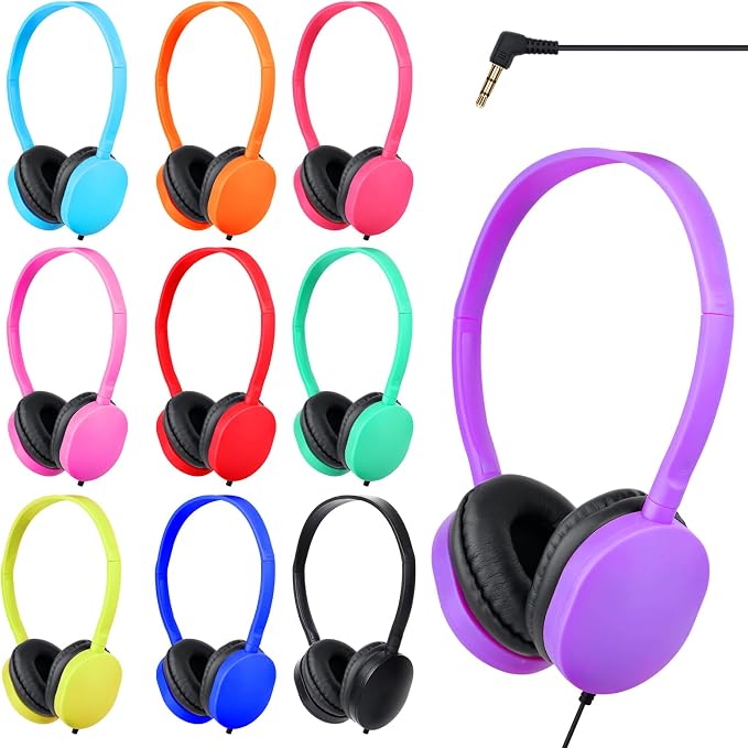 Kids Headphones Bulk for Classroom School 50 Pack,Class Set Headphones for School Students Children Teens Boys Girls 3.5mm Jack Mixed Colors