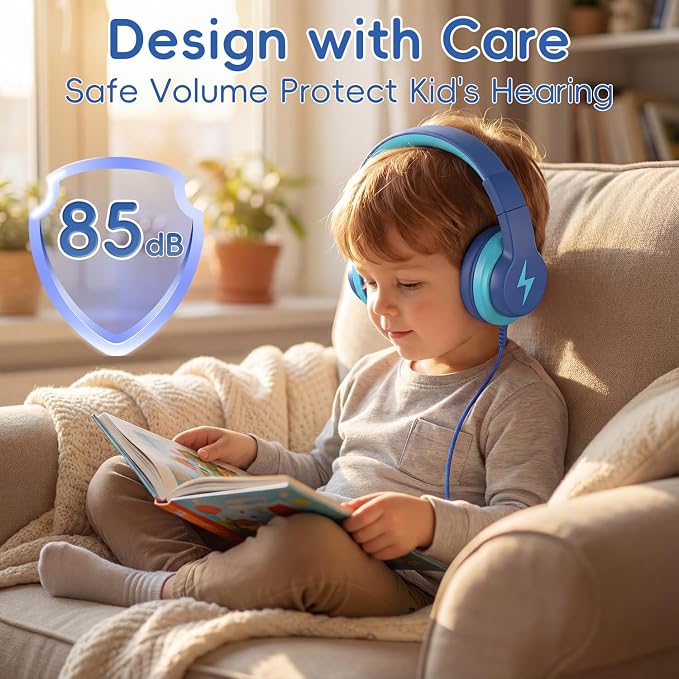 Candy Bila Wired Kids Headphones, USB Type C Headphones for Kids, 85dB Safe Volume, HD Stereo Sound,Comfortable Fit, Adjustable &Foldable, Ideal for Boys, Girls, School, Travel, iPad, Tablet,Bule