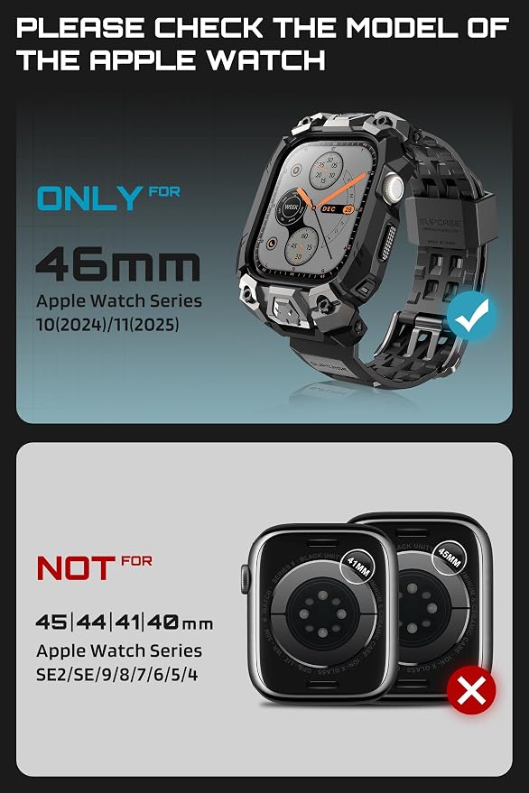 SUPCASE for Apple Watch 11/10 46mm Case with Band (Unicorn Beetle Ore), [Military-Grade Protection] Rugged Shockproof Scratch Resistant Bumper Cover with Adjustable Strap for iWatch 11/10 46mm, Black