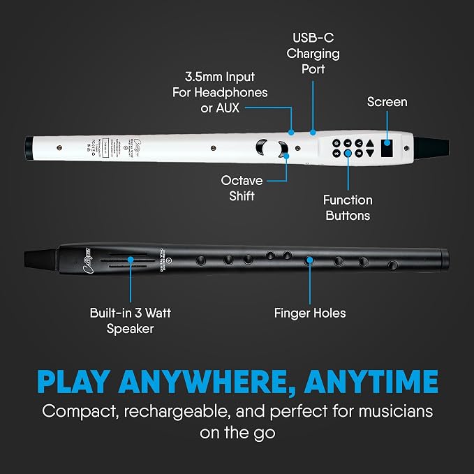 Carry-on Digital Wind Instrument 2 - Lightweight and Rechargeable - 10 Instrument Voices - Built-In Speaker and MIDI over Bluetooth Connectivity for Performances and Practice Anywhere - Black