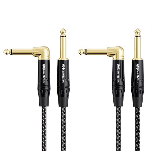 Cable Matters 2-Pack Braided 1/4 Inch TS Right Angle Electric Guitar Cable - 3ft, Straight to Right Angle Guitar Cord, Instrument Cable for ElectricGuitar, Bass AMP, Mixer, Equalizer