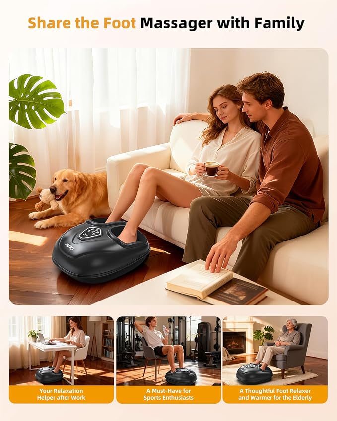 Foot Massager with Heat, Shiatsu Foot Massager with Remote, Electric Feet Massage Machine for Neuropathy,Plantar Fasciitis, Circulation, FSA Eligible HSA Store Eligible Massager (Deep Black,Corded)