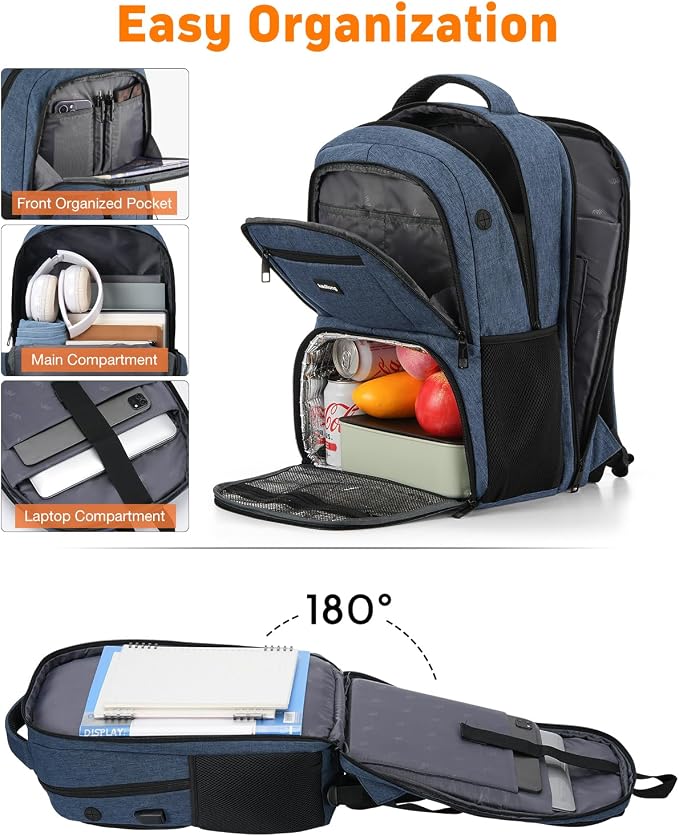 kadilong 17.3 Inch Insulated Backpacks with Cooler Compartment,School Laptop Backpack Lunch Box for Teens Boys Men Women,Bookbag for Work Business College