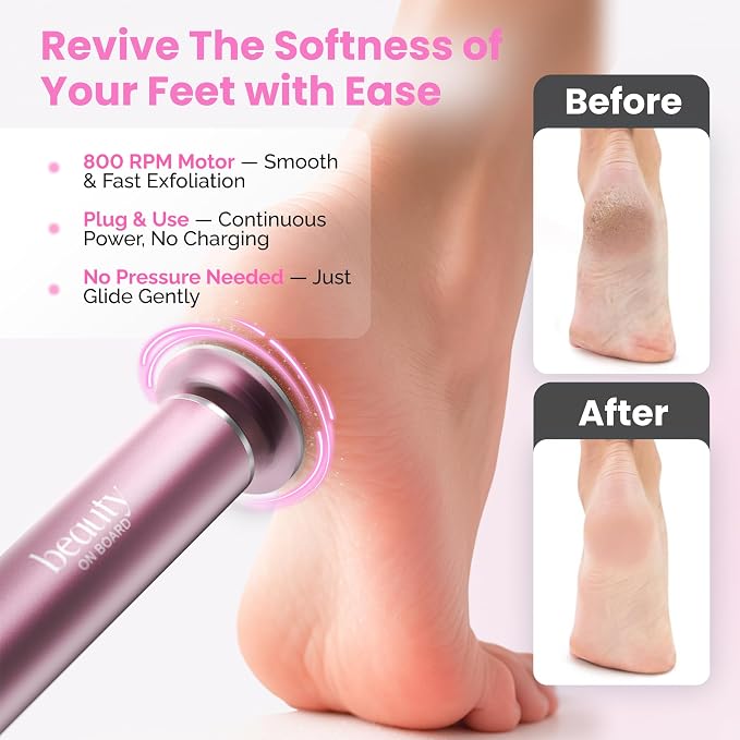 Electric Foot Callus Remover Tool – Aluminum Body Foot Grinder with 60 Sanding Discs, Adjustable Speed Control, Corded Design, 800 RPM Electric Foot File for Exfoliation & Smooth Finish
