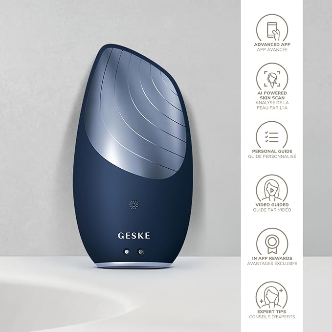 GESKE SmartAppGuided Sonic Thermo Facial Brush | 6 in 1 | Skin Cleansing | Cleansing Brush with Thermal Function | Electric Facial Massager