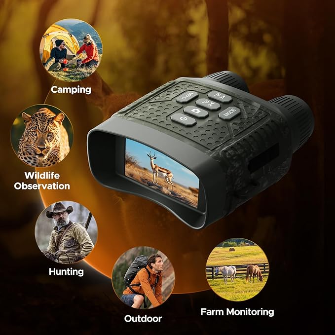 4K Night Vision Goggles - 48MP Infrared Binoculars for Hunting Camping Wildlife, 10X Digital Zoom 1300ft Range, 5000mAh Battery 15H Day/10H Night Use, 32GB Card, 3" LCD Screen