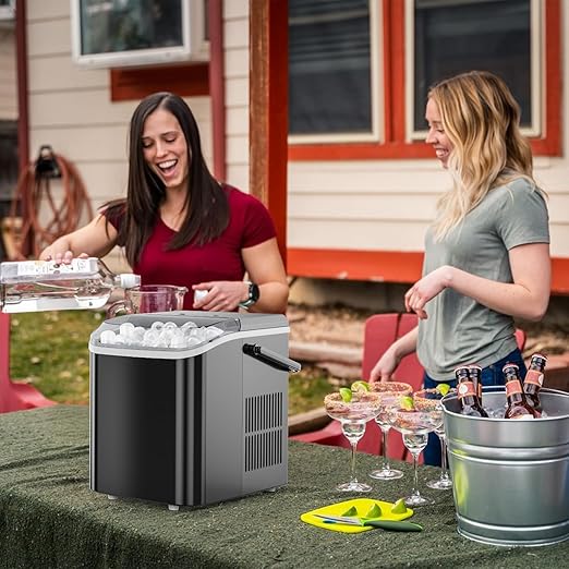 Ice Makers Countertop, Portable Ice Machine with Handle, 6 Mins 9 Bullet Cubes with Basket and Scoop, 26lbs in 24Hrs, Auto-Cleaning, for Home, Kitchen, RV, Camping, Black