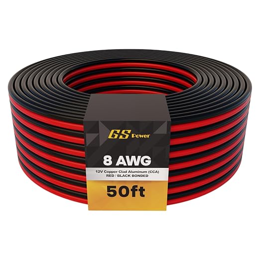 GS Power 100ft CCA 8 Gauge Wire Automotive, 50 ft Red & Black Bonded, 10 AWG 12v, Speaker Electrical Wire Low Voltage Primary for Car Stereo Audio Amplifier Trailer Harness Hookup Wiring DIY