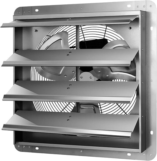 Simple Deluxe 18 Inch Wall Mounted Shutter Exhaust Fan, Aluminum, 1400 RPM, 2000 CFM, for Greenhouse, Attic, Garage, Louvered Vent, Plant, Silver