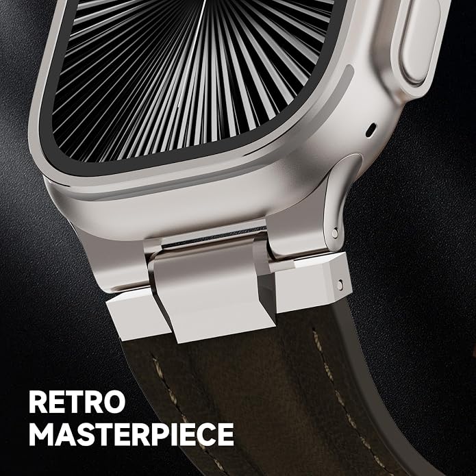 Vintage Genuine Leather Band for Apple Watch Ultra 49mm (2026 Upgrade), Rugged Replacement Strap Compatible with iWatch 46mm 45mm 44mm - for Men Women, Fit Ultra3/2/1, SE 3/2/1, Series11 10/9/8/7/6/5/4