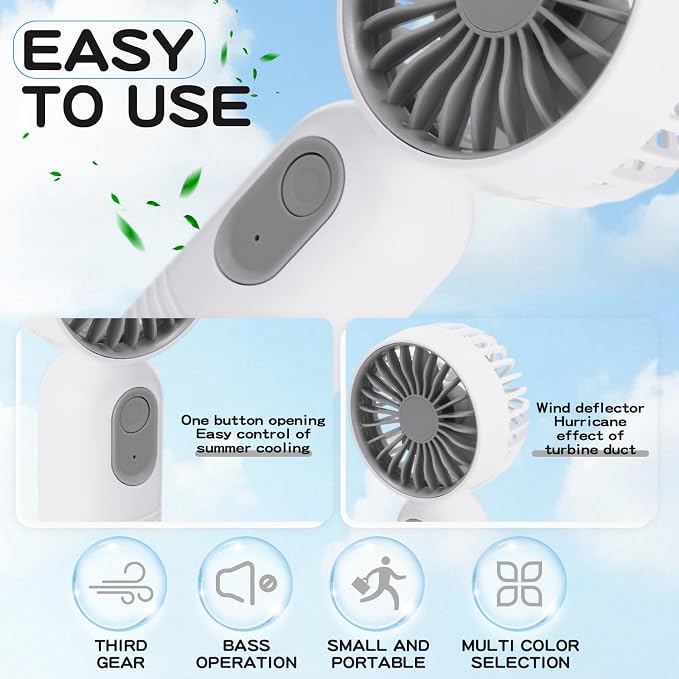 Rossesay 3 Pcs Mini Portable Fan Bulk Cute Handheld Lightweight Small Little Personal Hand Eyelash Fan 3 Speeds USB Rechargeable for Women Men Indoor Outdoor Makeup Travel (White)
