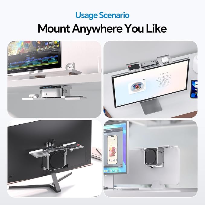 Mac mini M4 Dock & Stand with M.2 NVMe 8TB SSD Enclosure, Macmini M4 Hub with HDMI 4K 60Hz, 3 USB-A 10Gbps for Mac mini M4/M4 Pro 2024, Metal Bracket Holder for Monitor, Desk and VESA Port