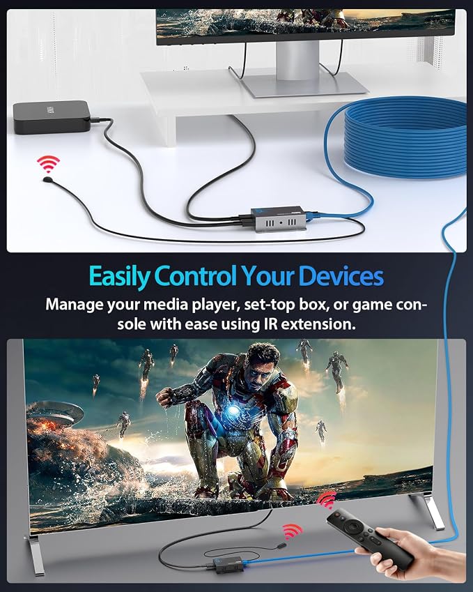 4K HDMI Extender Over Ethernet CAT5e/CAT6/6a/CAT7 230FT 4K@30Hz | Equipped with IR, Loop Out, POC & EDID for Home Theater, Office, Church, Classroom & Outdoor Screen, with Mounting Holes