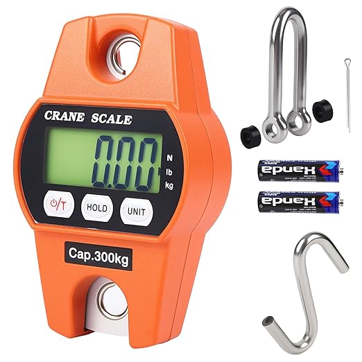 660lb/300kg Digital Crane Scale - Compact LCD Handheld Hanging Scale for Garage, Farm, Hunting, Fishing & More(300kg/Aluminium Alloy/Orange)