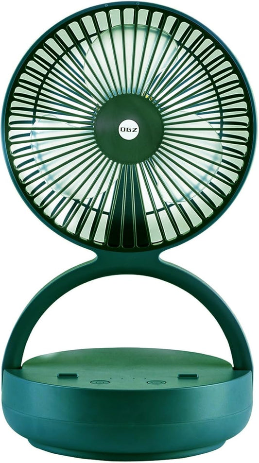 OGZ Portable Fan for Travel Wireless with Remote Timer, 7 Inch Small Desk Fan with LED Night Light 90° Oscillation, Rechargeable USB Fan for Cruise Bed Beside Sleeping Camping Tent (Green)
