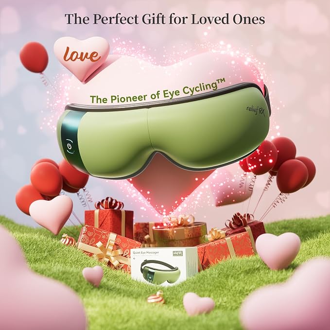 ReliefRX Ultra-Quiet Eye Massager with Heat and Cooling, Lightweight Eye Massager, Birthday Gift for Women Husband, for Home, Office, and Travel - Sage Green