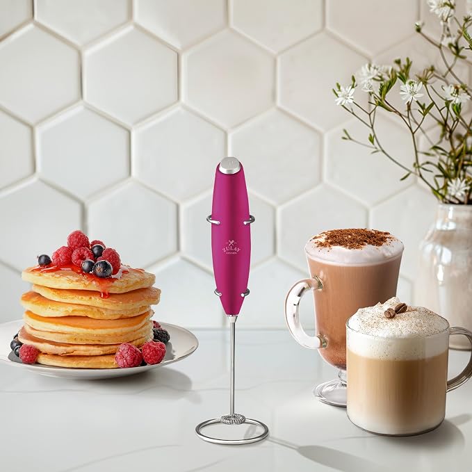 Zulay Kitchen Powerful Milk Frother Wand With Duracell Batteries - Ultra Fast Handheld Drink Mixer - Electric Whisk Foam Maker for Coffee, Lattes, Cappuccino & Matcha - Z1 Motor - Dragonfruit