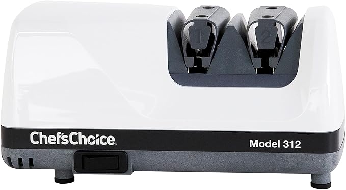 Chef'sChoice Professional Electric Knife Sharpeners UltraHone With 100-Percent Diamond Abrasives And Precision Angle Guides For 20-Degree Straight-Edge and Serrated Knives, 2-Stage, White
