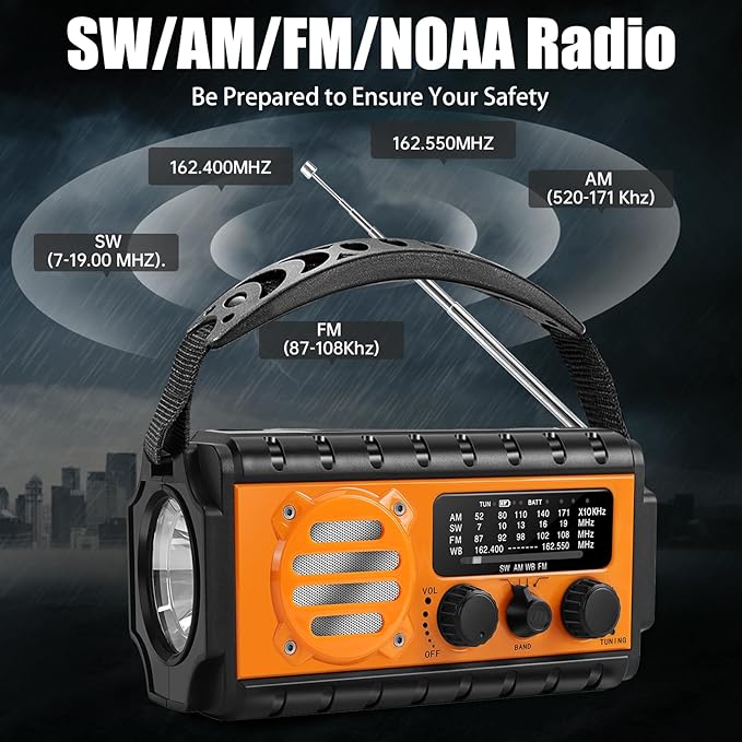 QAUYYW 74000mWh Emergency Radio with NOAA Weather, Portable Hand Crank SW/AM/FM Survival Radio with Fast Charge Rechargeable Solar Battery, Flashlight, Reading Lamp,SOS Sirenor Home Outdoor