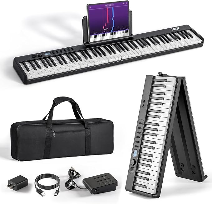 AiJoy 88-Key Portable Piano Keyboard with Semi-Weighted Keys Folding Piano, Built-in Speakers/MIDI, Long Battery Life Electric Keyboard Piano for Beginners