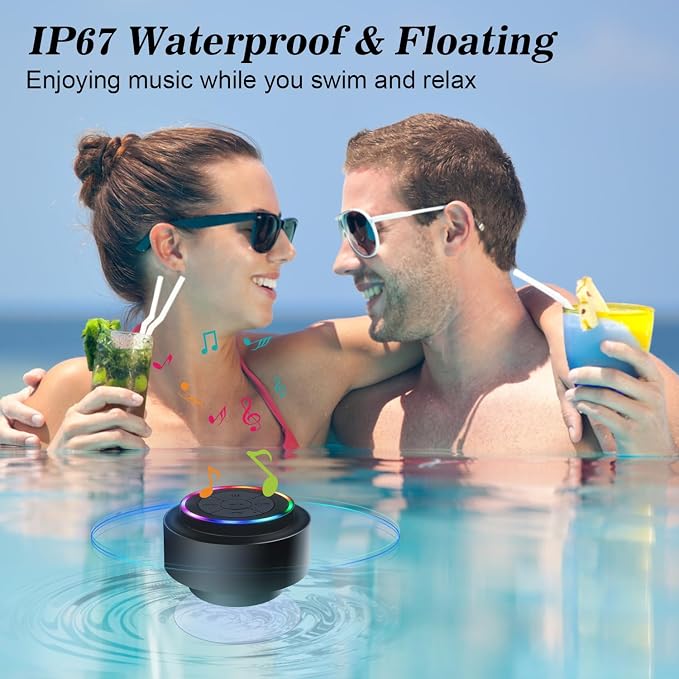 Mini Bluetooth Shower Speaker with Suction Cup, Wireless Shower Speaker Bluetooth Waterproof, IP67 Floating Waterproof Bathroom Speaker, Ideal Gifts for Men Women Kids