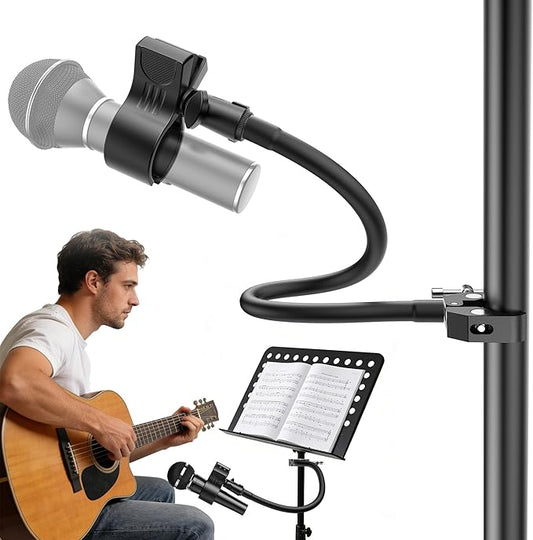 19.6" Steel Core Flexible Gooseneck Microphone Stand with 1/4" to 3/8" Adapter, Mic Clip & Super Crab Clamp, Desk/Pole Mount Compatible with Shure, Fifine, AT2020, Pyle, Razer, Blue Snowball