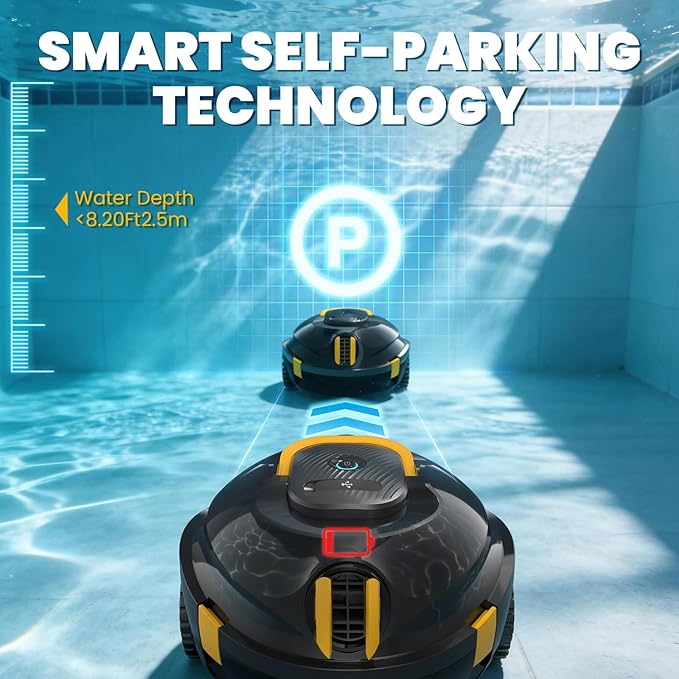 Y20 Robotic Pool Cleaner, Cordless Pool Vacuum for Above Ground & Inground Flat Pools with Dual Motors, 130 Min Runtime, Auto-Parking, Powerful Pool Vacuum Robot for Up to 1200 Sq.Ft