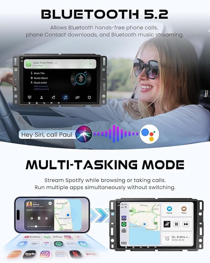 6G+128G 8-core Car Radio for 2007-2012 Chevrolet Chevy Silverado Impala, GMC Sierra Acadia Enclave Yukon, Buick 8" IPS Touch Screen Car Stereo with GPS, CarPlay/Android Auto, Backup Camera/DSP/SWC