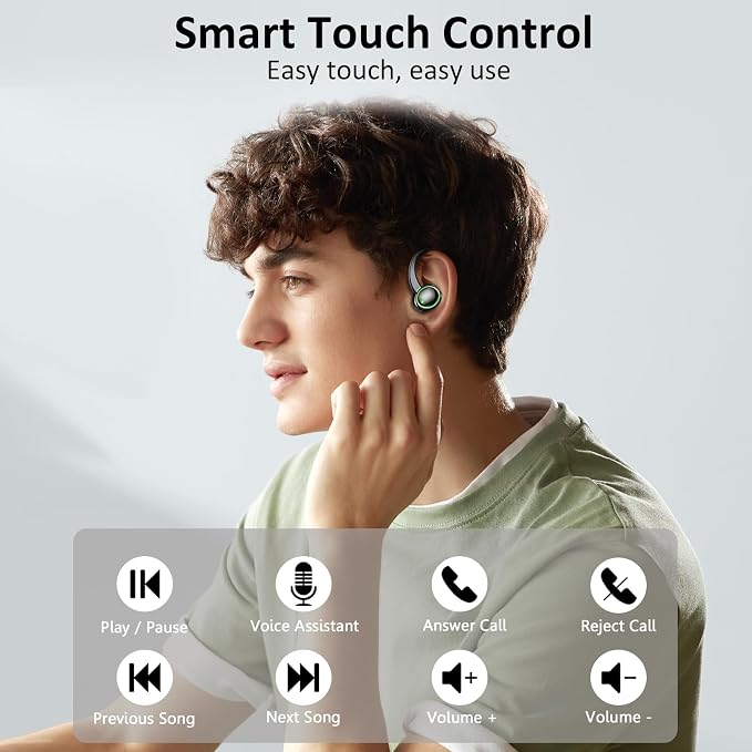 Wireless Earbuds, 2026 Bluetooth 5.4 Headphones Sports, 50 Playback Over-Ear buds with 4 ENC Noise Cancelling Mics Deep Bass Fitness Earphones Gym Running Workout, IP7 Headset with Earhook LED Display
