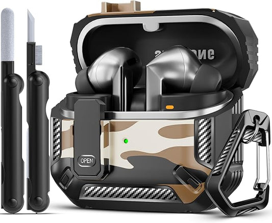 Lock Fit Designed for Samsung Galaxy Buds3 FE (2025) / Buds3 Pro (2024) / Buds 3 Case (2024),with Cleaning kit Full Body Shockproof Carbon Fiber Protection Design