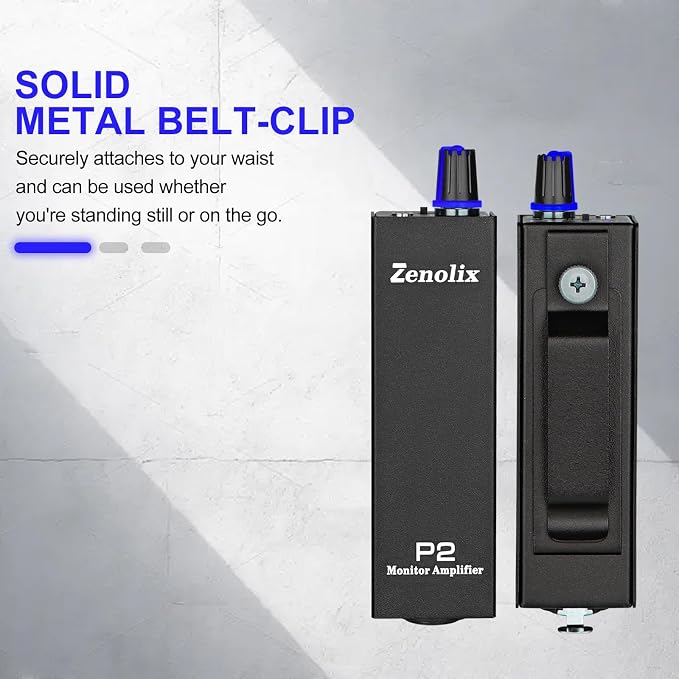P2 Portable In Ear Monitor Amplifier, Headphone Amp with XLR/TRS Inputs 3.5mm Output, Enhanced Sound Quality, Durable Belt Clip, Guitar Headphone Amplifier with Stereo/Mono Switch for Performers,Black