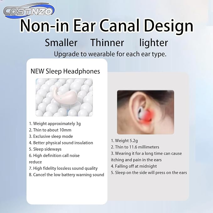 Comfortable Side Sleeping Sleep Earbuds for Side Sleepers (Cream) | Innovation Sleep Mode, Invisible Earbuds, Non-In-Ear Design Focused On Ear Canal Health, Sleeping Headphones