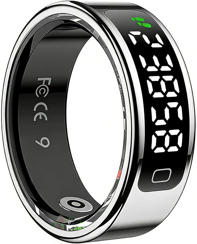 Smart Ring for Women Men, Health Fitness Tracker with Touchscreen Display, Heart Rate/Blood Oxygen/Sleep Monitor, Activity Tracker, 1ATM Waterproof, Compatible with iPhone & Android (Sliver, 8)