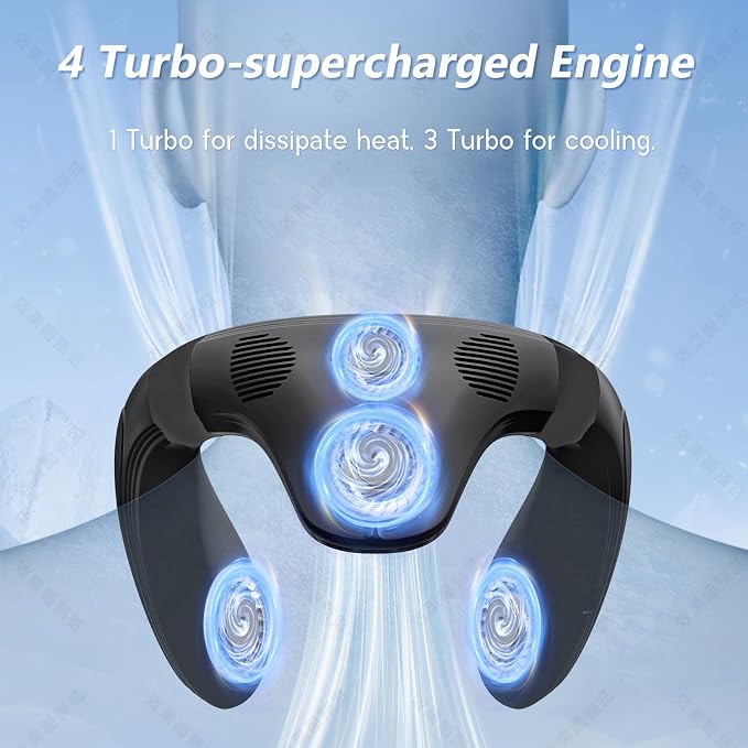 Neck Air Conditioner Fans That Blow Cold Air Cooling Device Wearable Fan, 5200mAh Battery Operated Rechargeable Personal Fan, Black