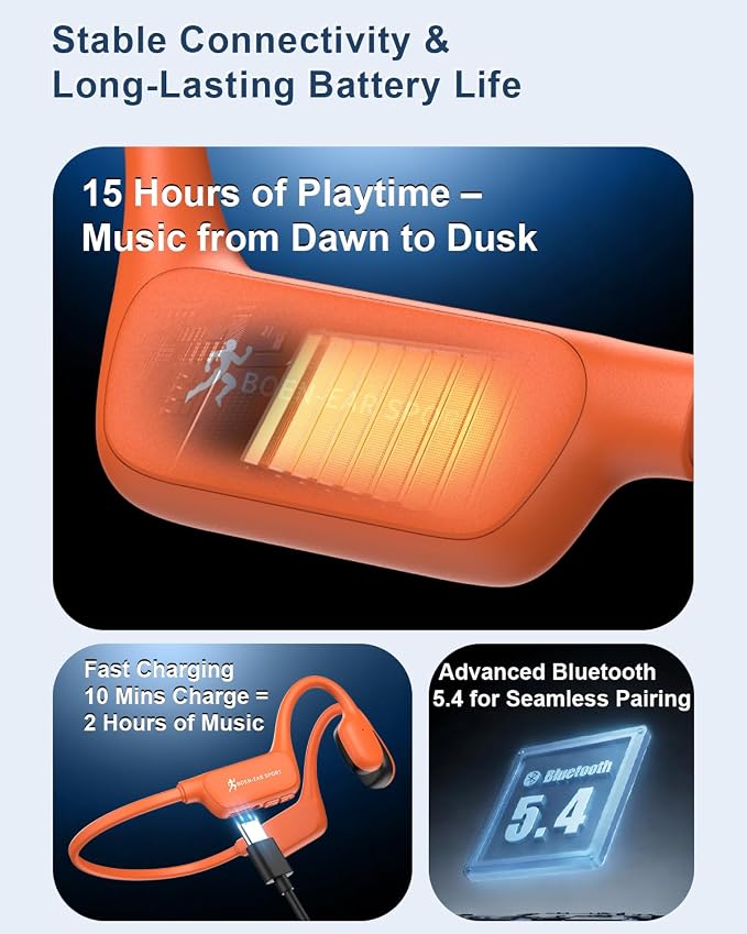 Bone Conduction Headphones, Open Ear Wireless Bluetooth Headphones with Mic, IPX6 Waterproof Sports Headphones for Running, Cycling & Outdoor Work, 15H Playtime X13 (Orange)