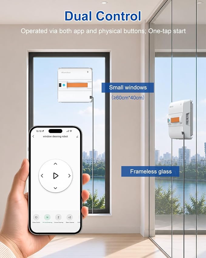 Mamibot W120-DP Window Cleaning Robot, 3200Pa Strong Suction, 10 Cleaning Modes, 4-Spray Water Jet, Smart Edge Detection, App & Remote Control – Ideal for High-Rise Glass, Mirrors & Tiles (Orange)