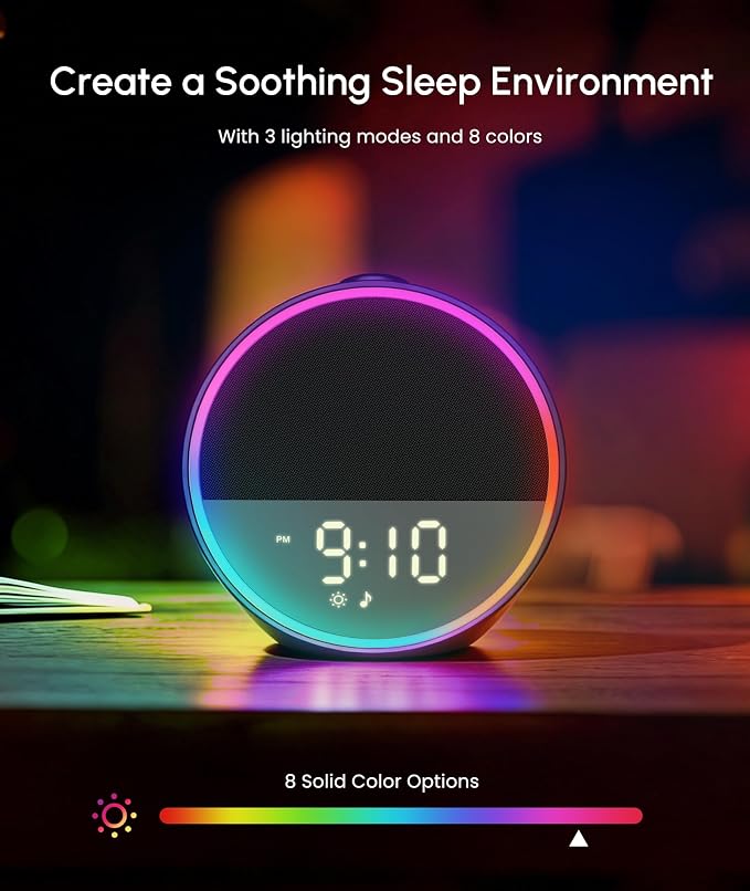 Sound Machine - Alarm Clock White Noise Sound Machine for Sleep, Night Light, 30 Soothing Sounds, 10 Gentle Alarms, Sleep Timer, Screen-Free Sleep Routine for Adults, Travel, Nightstand(Black)